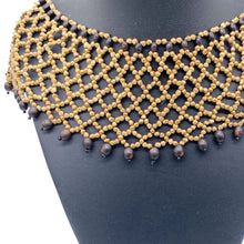 Load image into Gallery viewer, Woven pattern seed necklace accented with black seed beads
