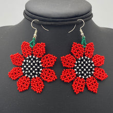 Load image into Gallery viewer, Hanging red flower earrings
