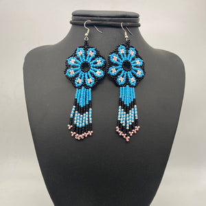 Blue and black flower power earrings