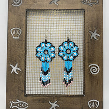 Load image into Gallery viewer, Blue and black flower power earrings
