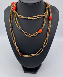 Taupe and fiery seed necklace with dangle seed earrings