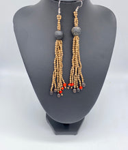 Load image into Gallery viewer, Taupe and fiery seed necklace with dangle seed earrings
