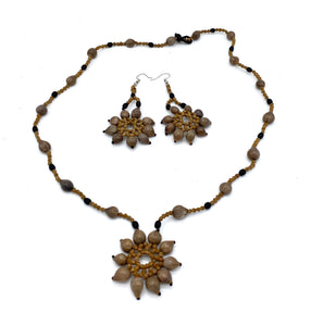 Woven sun star seed necklace and earrings set
