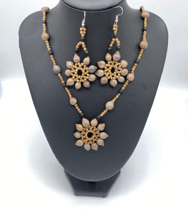 Woven sun star seed necklace and earrings set