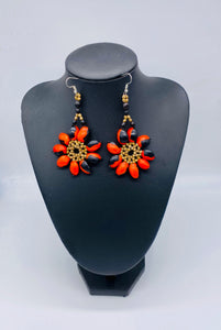 Stunning multi strand red seed necklace with matching earrings