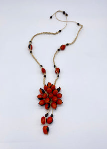 Braided red and black seed necklace