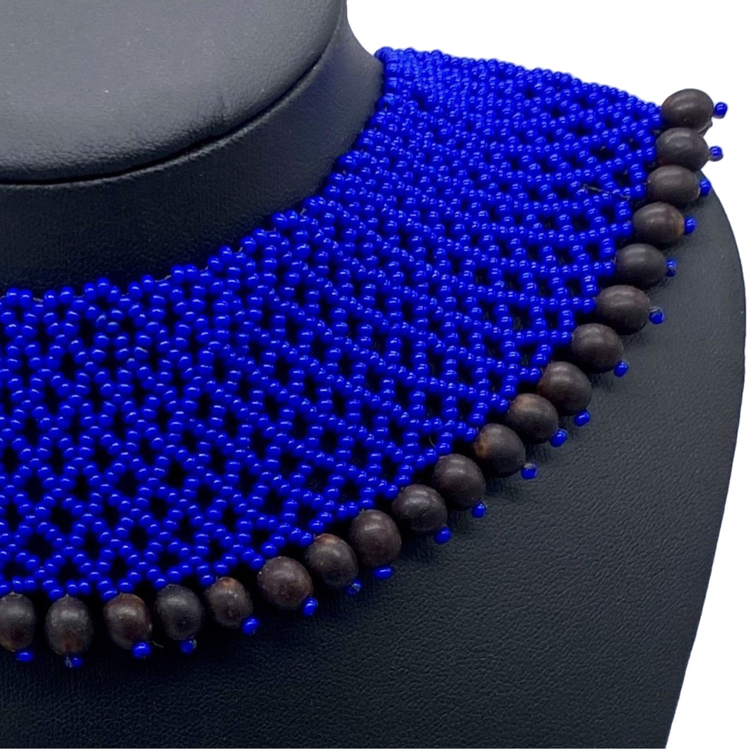 Blue with black seed power necklace