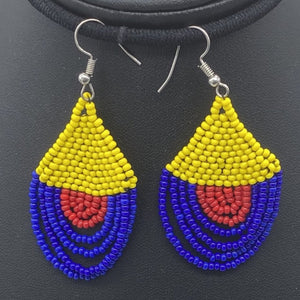 Yellow orange and blue dangle earrings