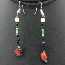Load image into Gallery viewer, Black, green and red drop earring
