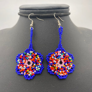 Blue rainbow dangle flower earrings