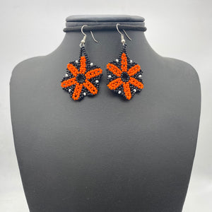 Hanging orange black flower earrings