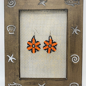 Hanging orange black flower earrings
