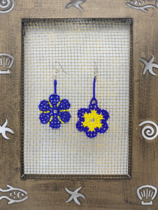 Contrasting blue and yellow flower earrings