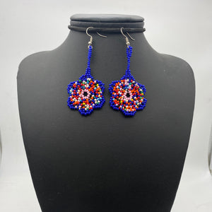 Blue rainbow dangle flower earrings