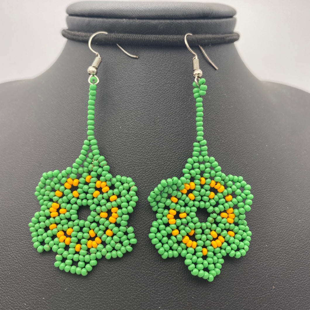 Dangle green and yellow flower earrings