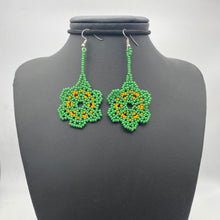 Load image into Gallery viewer, Dangle green and yellow flower earrings
