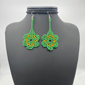 Dangle green and yellow flower earrings
