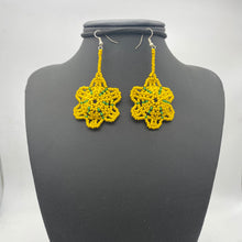 Load image into Gallery viewer, Yellow green beaded dangle earrings

