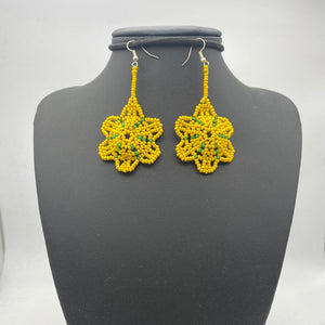 Yellow green beaded dangle earrings