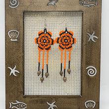 Load image into Gallery viewer, Orange and black rose with native seed earrings
