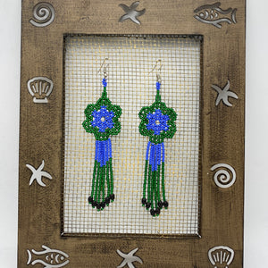 Large green blue flower Medusa earrings with seeds