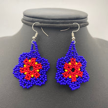 Load image into Gallery viewer, Hanging navy and red flower earrings
