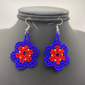 Hanging navy and red flower earrings