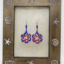 Load image into Gallery viewer, Blue rainbow dangle flower earrings
