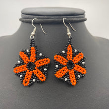 Load image into Gallery viewer, Hanging orange black flower earrings
