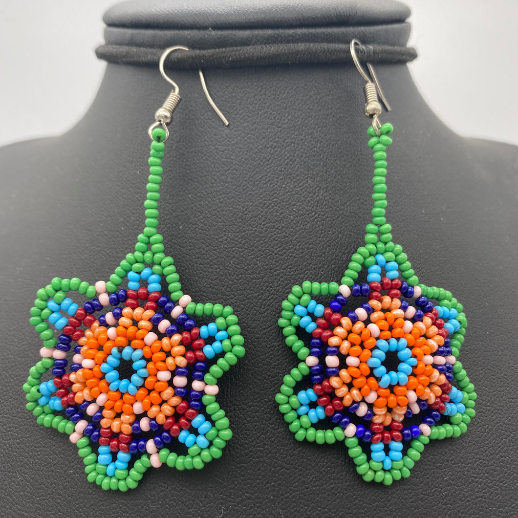 Green mix flower power dangle earrings