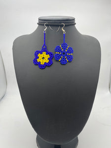 Contrasting blue and yellow flower earrings