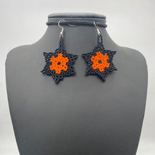 Load image into Gallery viewer, Hanging Black and orange star earrings
