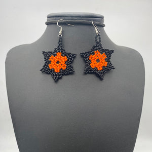 Hanging Black and orange star earrings