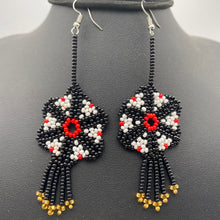 Load image into Gallery viewer, Hanging black, red and white medusa earrings
