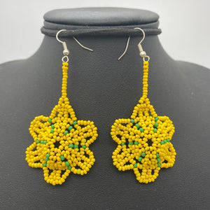 Yellow green beaded dangle earrings