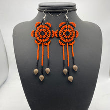 Load image into Gallery viewer, Orange and black rose with native seed earrings
