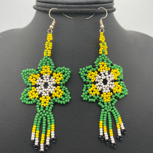 Green, yellow, white flower Medusa earrings
