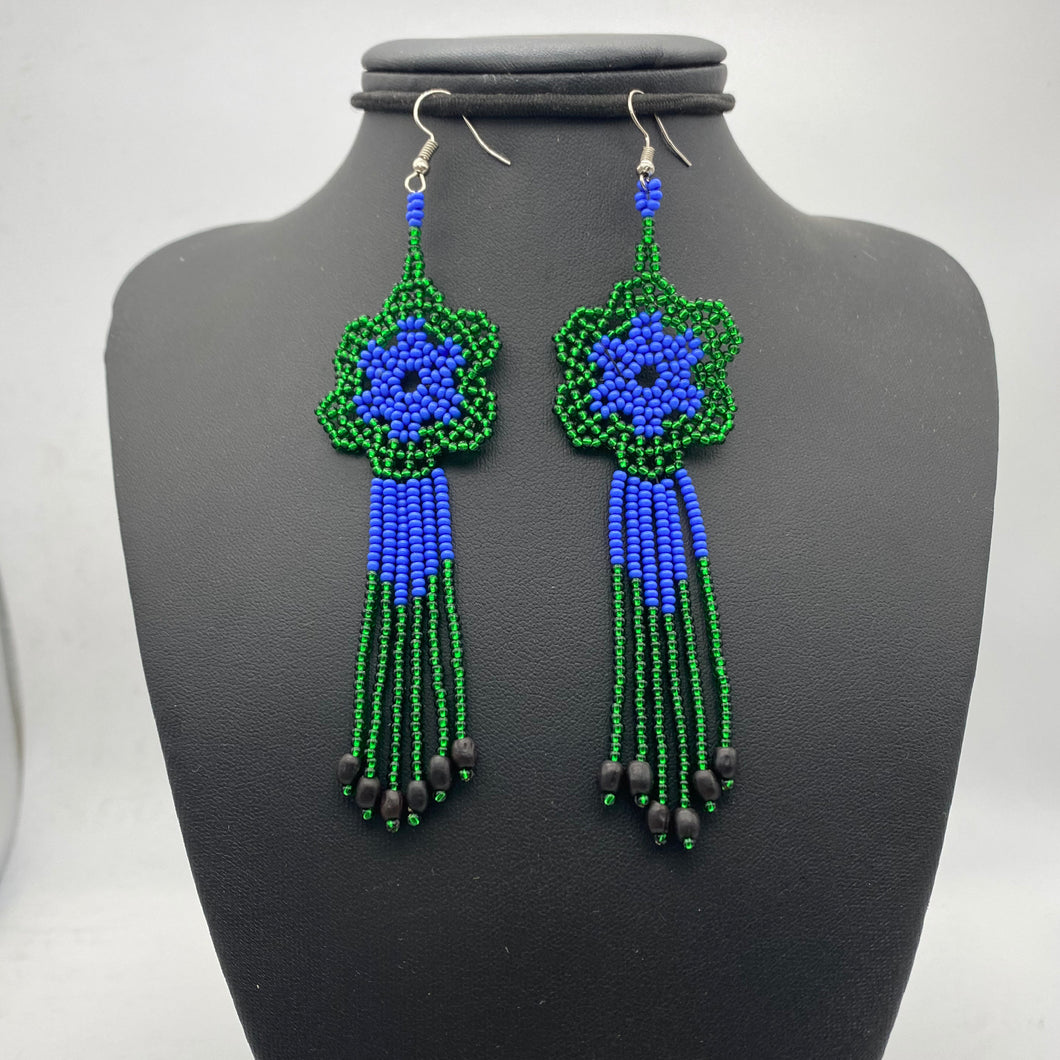 Large green blue flower Medusa earrings with seeds