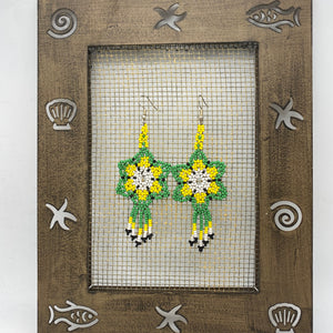 Green, yellow, white flower Medusa earrings