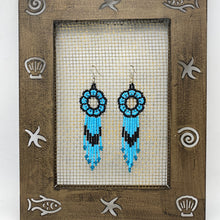 Load image into Gallery viewer, Long blue and black dream catcher earrings
