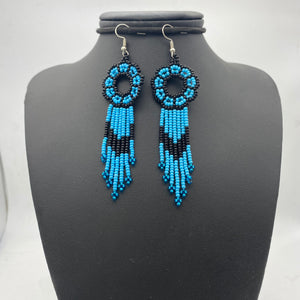 Long blue and black dream catcher earrings
