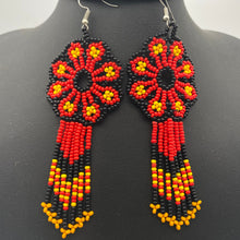 Load image into Gallery viewer, Red and black flower power earrings
