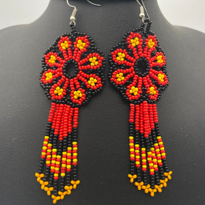 Red and black flower power earrings