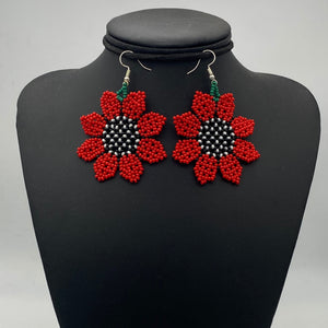 Hanging red flower earrings