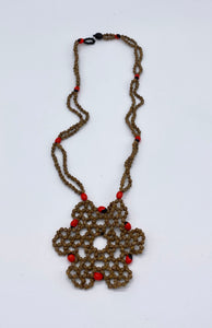 Geometric red flower seed necklace