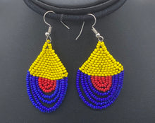 Load image into Gallery viewer, Yellow orange and blue dangle earrings
