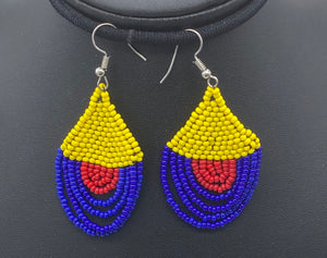 Yellow orange and blue dangle earrings