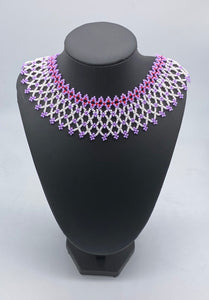 Lavender and white layered beaded necklace