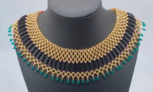 Load image into Gallery viewer, Dazzling gold, black and teal beaded necklace
