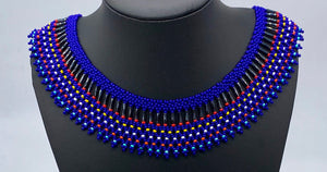 Blue and colored beaded necklace